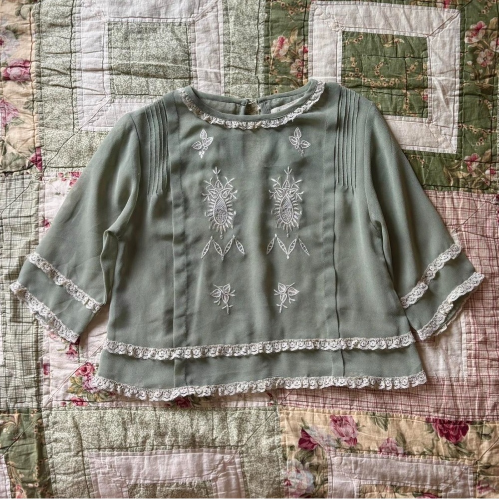 Sage Edwardian Sheer Blouse